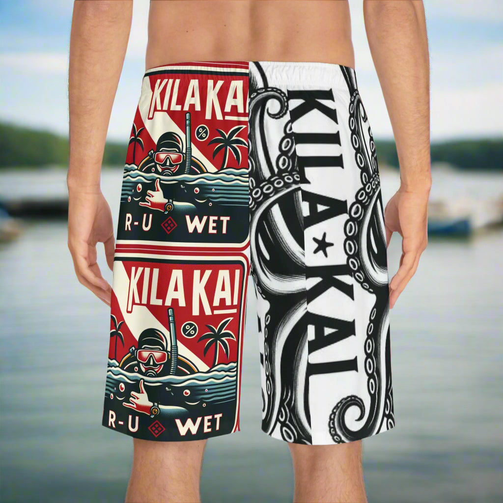Dive Club Men's Board Shorts, R u Wet Swim Trunks,
