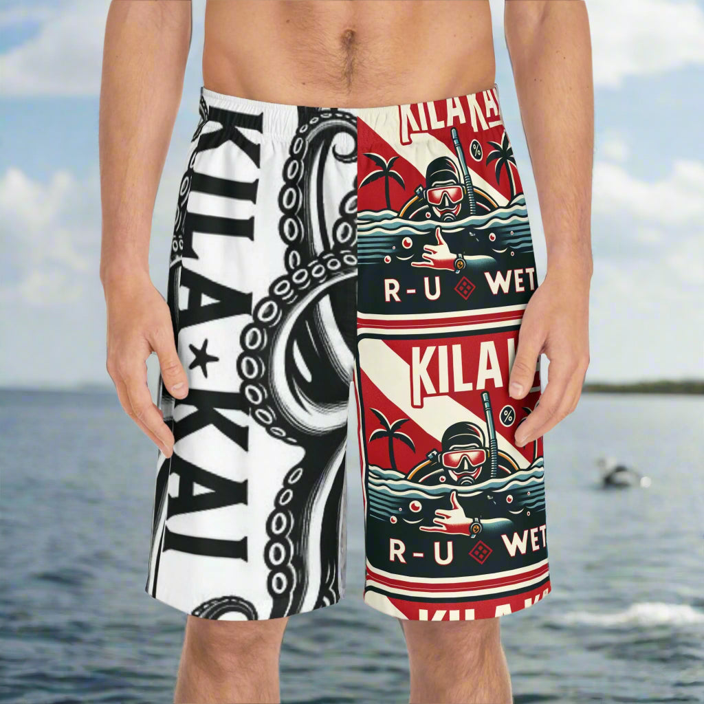 Dive Club Men's Board Shorts, R u Wet Swim Trunks,